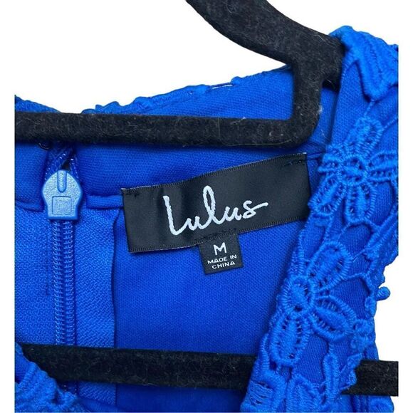 Lulus Womens Royal Blue Floral Lace Love Poem Mini Dress Size Medium NWT - Picture 3 of 6